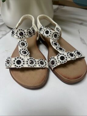 Spring Step Patrizia White Jeweled T-Strap Sandals